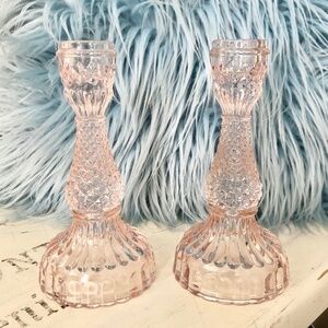 Candle Stick Holders, Taper, Pink, Glass, Set of 2, Very Nice Condition